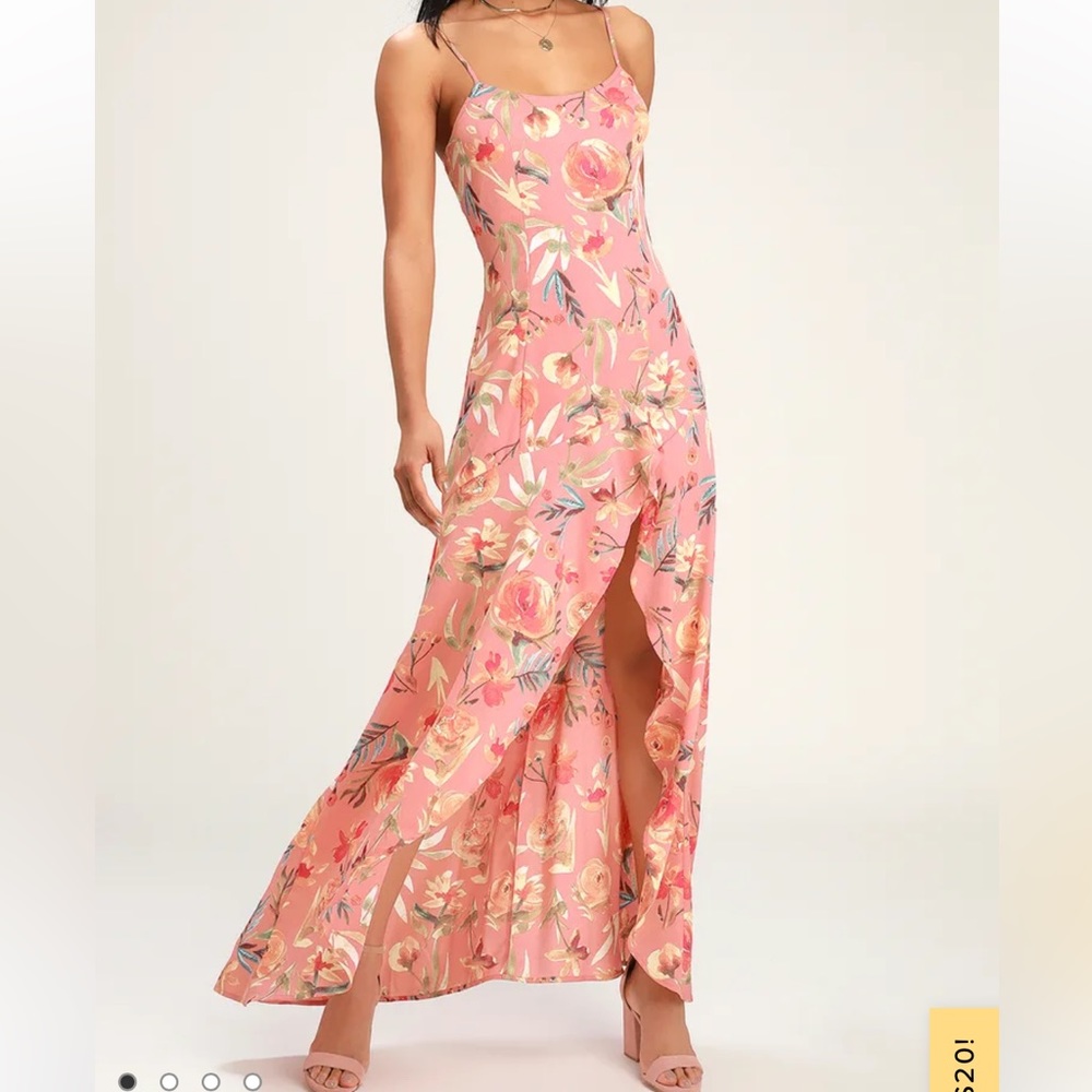 lulus pink floral high low dress - xs